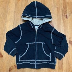 Hanna Andersson Black Sherpa Lined Zip Up Hoodie Jacket Sz 80 18-24 Months